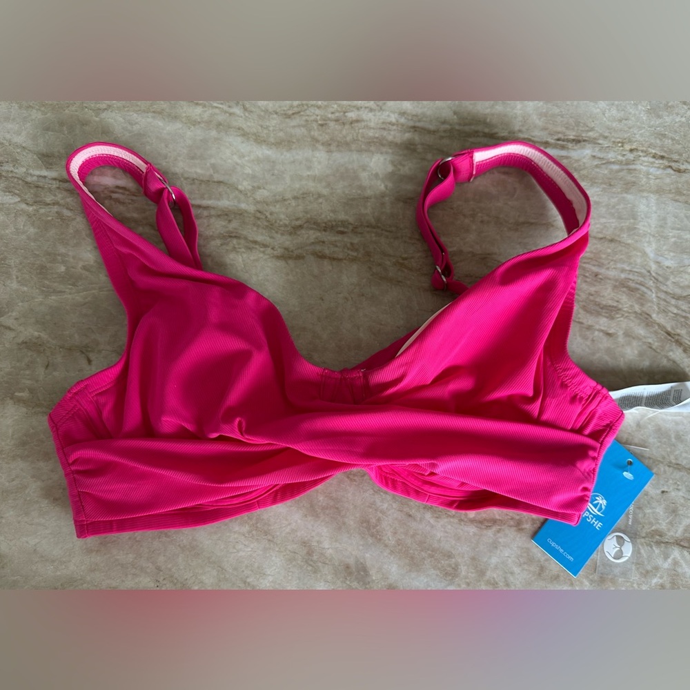 NWT | CUPSHE Hot Pink Ribbed Bikini Set | S-DD Top